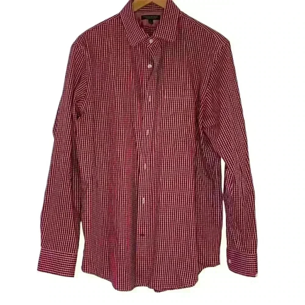 Banana Republic red check plaid non-iron classic fit shirt Sz Large